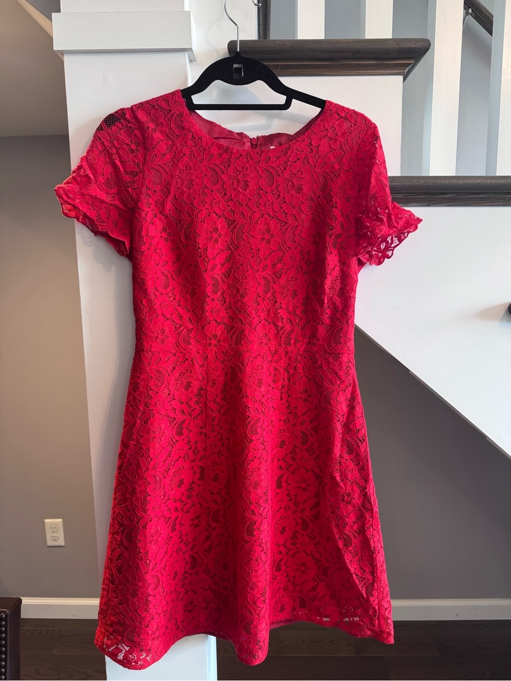J. Crew Red Lace Short-Sleeve A-Line Mini Dress